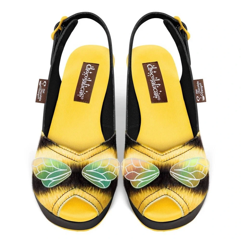 Chocolaticas Queen Bee Women's Mary Jane Slingback Wedge Sandal - Picture 2 of 7